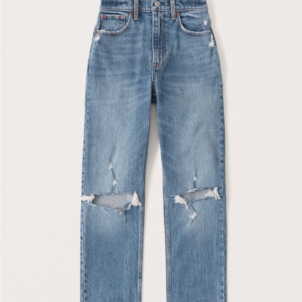 Abercrombie & Fitch Ultra High Rise 90s Straight Jeans - medium ripped wash, 24R